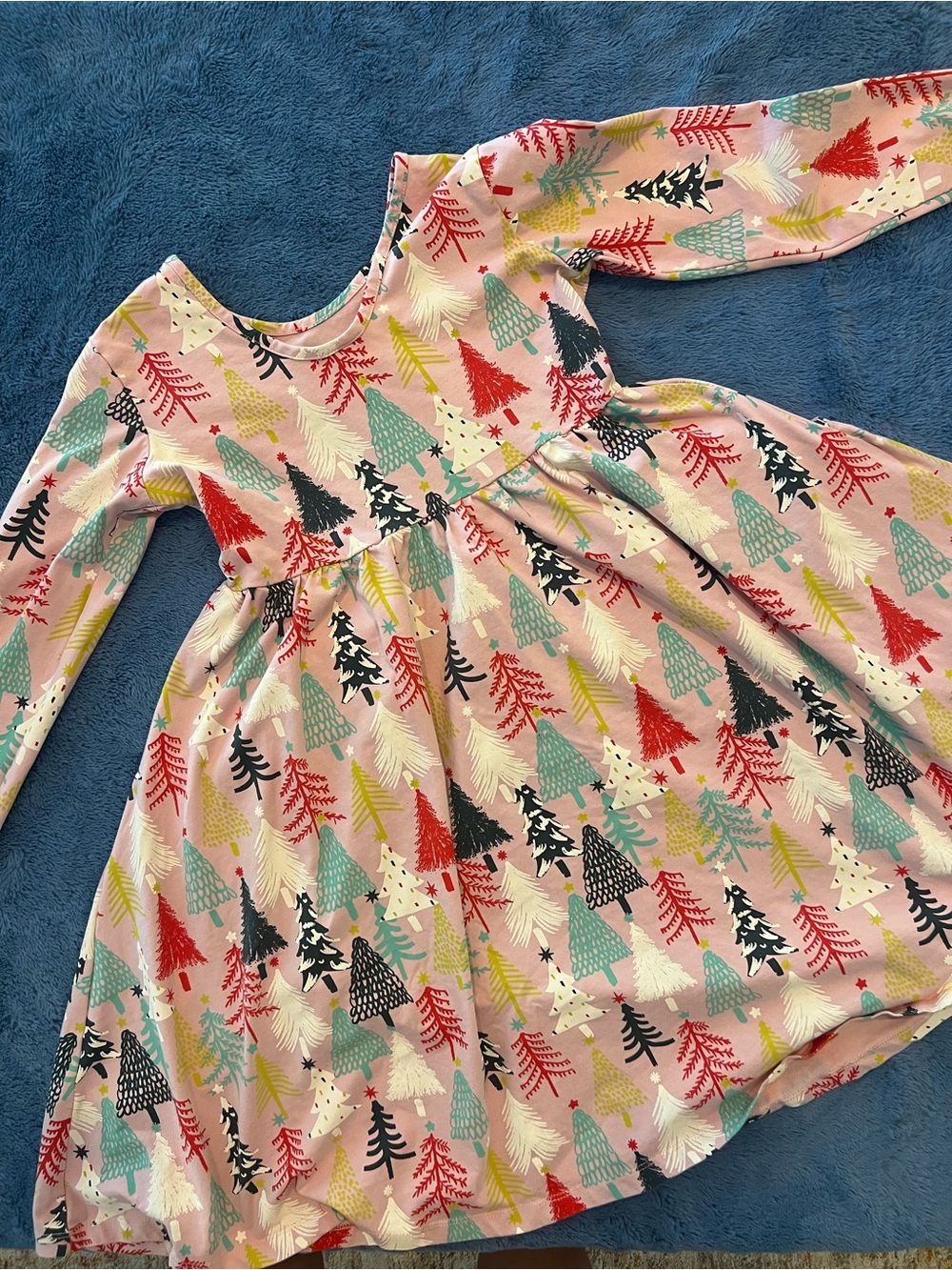 Hannah Anderson Pink Holiday Tree Print Long-Sleeve Dress